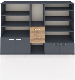 Resim Hyperion Dolap 10 Raflı 2 Çekmeceli 4 Kapaklı 220x44x163 Antrasit Antrasit-antrasit/çam 