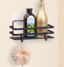 Resim Okyanus Home Magic Fix Sihirli Yapışkan Siyah Lamalı Dikdörtgen Banyo Rafı - 11x24 Cm 