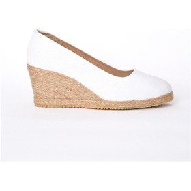 Resim Star Tombis Beyaz Keten Espadril Dolgu Topuk 