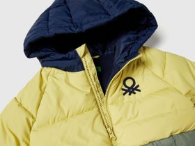 Resim Benetton Erkek Bebek Sarı-Gri Sol Göğsü Logo Yamalı Önü Cepli Kapüşonlu Fermuarlı Mont - 4-5 Yaş 