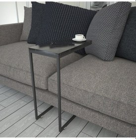 Resim Callen Siyah Mermer Yan Sehpa & Tekerlekli Servis Sehpası Metal 