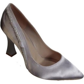 Resim Yazkış Kadın Siyah Gümüş Saten Yanları Taşlı 9cm Kadeh Topuk Stiletto Ayakkabı 001 