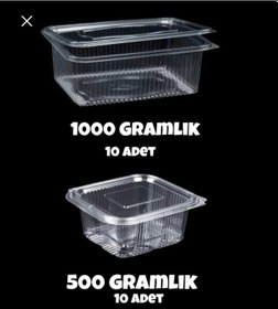 Resim Plastik Sızdırmaz Kap 500 Gr - 1000 Gr Kullan At Tek Kullanımlık Kapaklı Kase 10 Adet 2 Li Set 