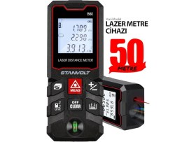 Resim 50 Metre Yüksek Hassasiyet Lazer Metre Ölçer LCD Dijital Ekran Su Terazili Lazermetre 