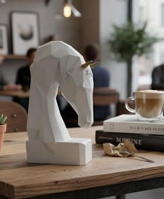 Resim Dekoratif Kitap Tutucu Kübit At Figürlü Biblo Beyaz Gold Detaylı 