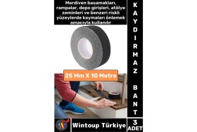 Resim Ultra Güçlü Yapışkan Isg Iş Yeri Kaygan Zemin Merdiven Siyah Kaydırmaz Bant 25 mm x 10 Metre 3 Adet 