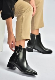 Resim V518978809 Siyah Alçak Topuklu Kadın Bot Siyah-Suni Deri 