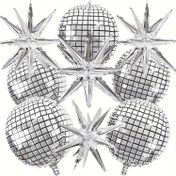 Resim 9 Adet Büyük 4D Metal Gümüş Disco Alüminyum Folyo Balonlar, Parlak Yıldızlar, Kendinden Kapanan, Çeşitli Renklerde, Düğün, Doğum Günü, Bekarlığa Veda Partisi, Yetişkin Dönüm Noktası, Noel Kutlaması Dekoru, Kıvırcık Kurdele ile, Güç Gerekmez 