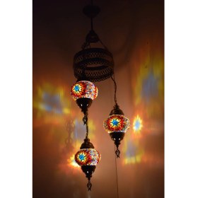 Resim Karlıkturistik Mozaik Lamba Avize 3lü Sarkıt Dekoratif Aydınlatma Tavan Lambası Renkli El Yapımı Model 1 