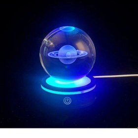 Resim Satürn Gezegen Tasarım Dönen Usb Li Cam Küre Çok Renkli 