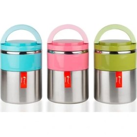 Resim Penguen 2 Katlı Renkli Yemek Termosu Vakumlu Çelik Yiyecek Termosu Ergonomik Kullanım için Tasarlandı 