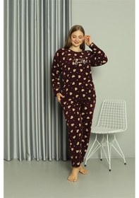 Resim Akbeniz Welsoft Polar Kadın Büyük Beden Pijama Takımı 808041 - 4xl Bordo 