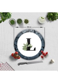 Resim Decorita Cam Kesme Tahtası - Cam Kesme Tablası - Harfli Tasarım L Çap 32 CM 