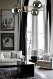 Resim Fer Avize Oscar Modern Lüks Tasarım Gold Renk Kasa Füme Camlı Salon - Mutfak - Yatak Odası 4 Lü Avize 