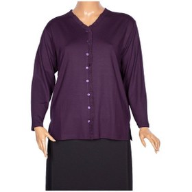 Resim Cimariva Kadın Ülkü Büyük Beden Fırfırlı V Yaka Mürdüm Bluz Mor 