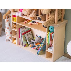 Resim Montessori Pelüş Oyuncak Depolama ve Geniş Kitaplık 