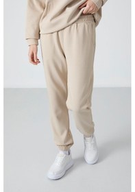 Resim Tommy Life Bej Kapüşonlu Kanguru Cep Oversize Lastik Paça Kadın Eşofman Takımı - 95288 Bej 