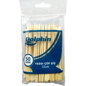 Resim Dolphin Ahşap Yassı Tutamaklı Saplı Çöp Şiş - Boy : 12 Cm. - 50 Adetlik 5 Paket 
