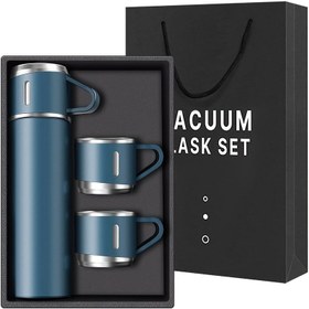 Resim 500ml/17oz Paslanmaz Çelik Termos Şişe 3 Bardak ile - Termos Su ve Kahve Şişesi, Sıcak veya Soğuk İçecekler için Uygun 