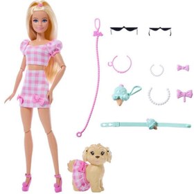 Resim Barbie Uyumlu Dostlar Sarı Saçlı Bebek ve Köpekçiği JFP36 