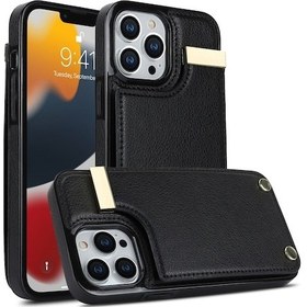 Resim Cbtx iPhone Uyumlu 14 Pro Metal Toka Kart Yuvaları Telefon Kılıfı 