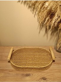 Resim Hasır Rattan Bambu Kulplu Örme Tepsi Küçük Boy Oval Diğer 