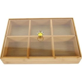 Resim Morponi 6 Bölmeli Bambu Çerezlik Şeffaf Akrilik Kapaklı Kahvaltı Sunumluk Saklama Kutusu Mutfak Organizer Bambu 