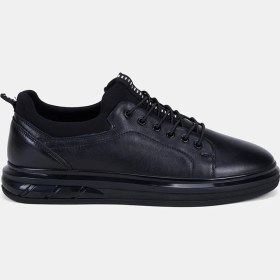 Resim Desa Erkek Siyah Lastik Bağcıklı Deri Sneaker 
