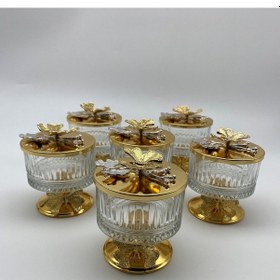 Resim 6'lı Ayaklı Gold Elysia Cam Magnolia Kasesi, Çerez, Tatlı Kasesi 