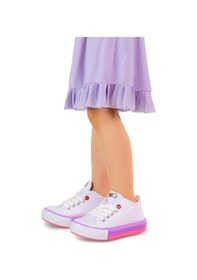 Resim Kiko Kids Tinna Bağcıklı Kız Bebek Keten Spor Ayakkabı Beyaz - Pembe 