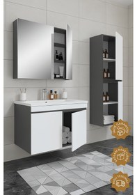 Resim Teta Home Tokyo 80 Cm Mdf Banyo Dolabı Seti +boy Dolabı Antrasit - Beyaz 