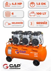Resim Hava Kompresörü Sessiz Ve Yağsız 100lt Gps1100x3 