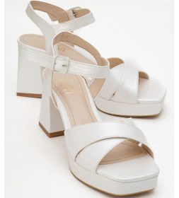 Resim Luvishoes Luvi Shoes Lisbon Sedef Cilt Çapraz Bantlı Kadın Platform Topuklu Ayakkabı Sedef 