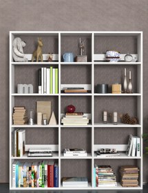 Resim Kzy Mobilya Geniş 15 Raflı Kitaplık 169cm*143cm Beyaz 