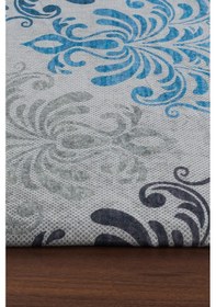 Resim Modern Desenlerde Kadife Dokulu Lastikli Halı Örtüsü Mavi Gri Açık Mavi 