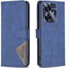 Resim Cbtx Realme Uyumlu C55 Manyetik Toka Rhombus Doku Deri Telefon Kılıfı İçin 