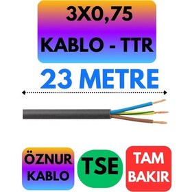 Resim Öznur 3x0,75 Ttr Kablo Siyah Metre Seçenekli - 23 Metre 