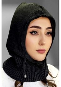 Resim Uniquetrenders Balaclava Fitilli Triko Tesettür Örgü Bere Başlık Antrasit 