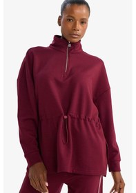 Resim Defacto Long Fit Dik Yaka Beli Lastikli Yarım Fermuarlı Modal Sporcu Sweatshirt G4367ax25wnbr170 Bordo-br170 