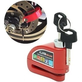 Resim Rmg Motosiklet Alarmlı Disk Kilidi 110 Db Kırmızı + Hatırlatma Kablosu 