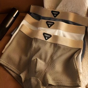 Resim 3 adet Erkek Boxer Şortu - Buzlu Sliky Fiber Kumaş, Kahverengi, Gri, Beyaz Renkli Orta Esneklikli İç Çamaşırı - Günlük ve Rahat Giyim için Uygun, Her Gün Konfor, Minimalist Tasarım, Pürüzsüz Doku 
