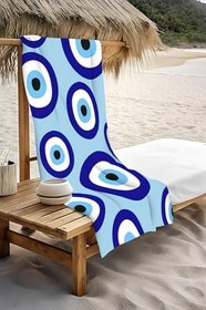 Resim Dijital Baskı Plaj Deniz Havlusu Nazar Boncuğu Desenli Peştamal HVL0208 