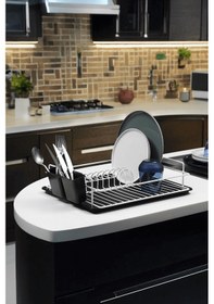 Resim Tek Katlı Beyaz Bulaşıklık Dayanıklı Paslanmaz Termoplastik Kaplama Bulaşık Sepeti, Tepsili, Tabak Ve Kaşık Kurutmalık Beyaz - Siyah 