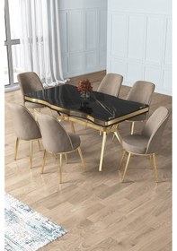 Resim Canisa Prah Serisi 90x160 Lak Panel Sonata Desen Gold Ayak Masa Takımı 6 Cappucino Sandalye Sonata Masa Cappucino Sandalye Ayaklar Gold 