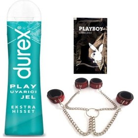 Resim Durex Play Ekstra Hisset Bay Bayan Uyarıcılı Jel 50 Ml + Kırmızı Deri El Ayak Kelepçesi + Hediye 