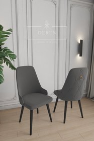 Resim DEREN HOME Fier Serisi Mutfak ve Salon Yemek Masası Takımı + 6 Adet Antrasit Sandalye 