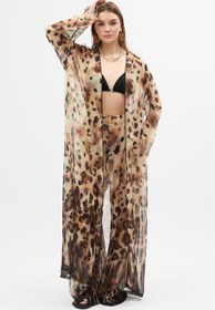 Resim ZALİV Kadın Şifon Uzun Kimono İkili Pantalonlu Takım 
