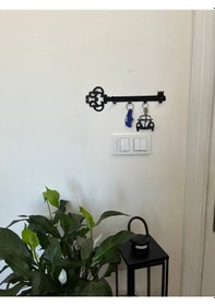 Resim Metal Lazer Kesim Dekoratif Desenli Osmanlı Anahtarlık Duvar Askılığı Siyah 