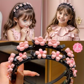 Resim 2 Pembe Çiçekli Kaydırmaz Saç Tokası ve Saç Bandı Seti 