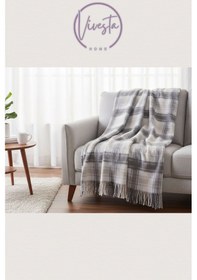 Resim Yumuşacık Scotch Battaniye 150 200 Cm Sıcak, Şık Ve Konforlu Tasarım Krem-gri 